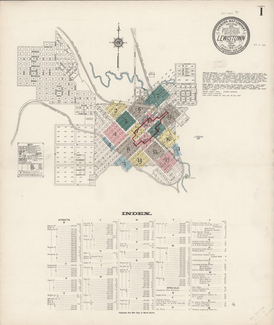Sanborn Fire Insurance Map from Lewistown, Fergus County, Montana (1913), Sheet #0001 - Historic Sanborn Fire Insurance Map Print, vintage old map wall art, antique decor, genealogy gift, Montana Montana map