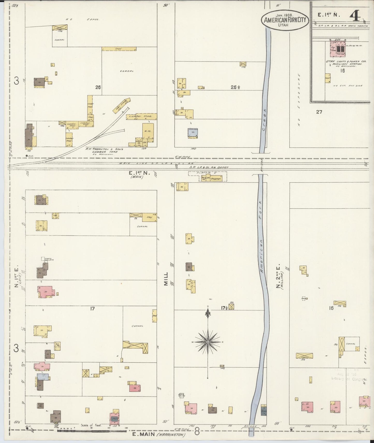 Sanborn Fire Insurance Map from American Fork, Utah County, Utah (1908), Sheet #0004 - Historic Sanborn Fire Insurance Map Print, vintage old map wall art, antique decor, genealogy gift, American Fork Utah map
