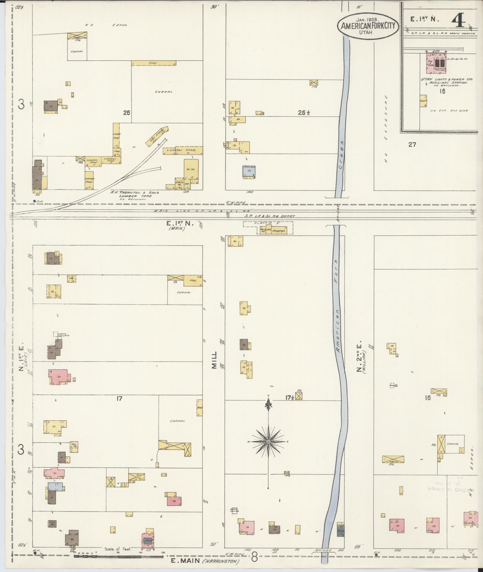Sanborn Fire Insurance Map from American Fork, Utah County, Utah (1908), Sheet #0004 - Historic Sanborn Fire Insurance Map Print, vintage old map wall art, antique decor, genealogy gift, American Fork Utah map