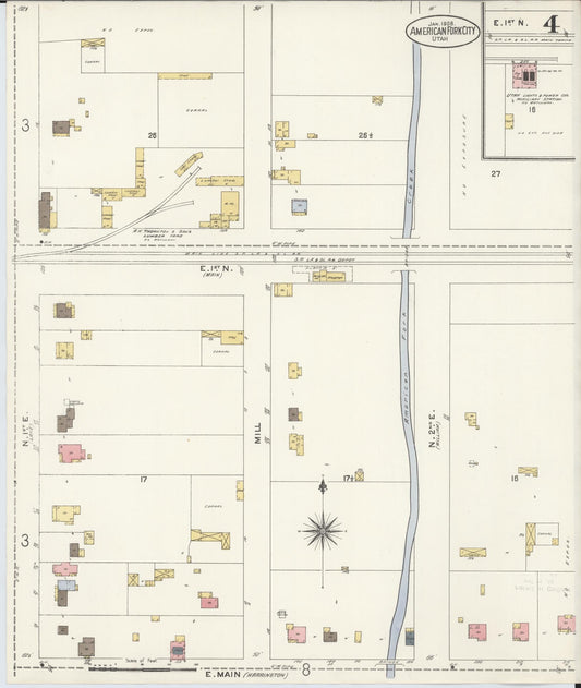 Sanborn Fire Insurance Map from American Fork, Utah County, Utah (1908), Sheet #0004 - Historic Sanborn Fire Insurance Map Print, vintage old map wall art, antique decor, genealogy gift, American Fork Utah map
