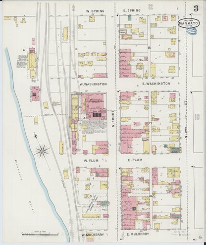 Sanborn Fire Insurance Map from Mankato, Blue Earth County, Minnesota (1894), Sheet #0003 - Historic Sanborn Fire Insurance Map Print, vintage old map wall art, antique decor, genealogy gift, Minnesota Minnesota map