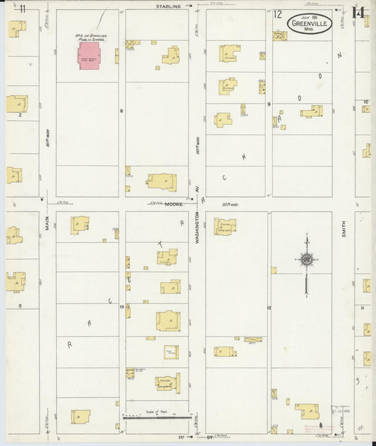 Sanborn Fire Insurance Map from Greenville, Washington County, Mississippi (1911), Sheet #0014 - Historic Sanborn Fire Insurance Map Print, vintage old map wall art, antique decor, genealogy gift, Mississippi Mississippi map