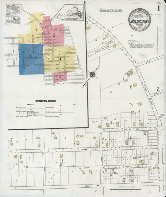 Sanborn Fire Insurance Map from Highland Springs, Henrico County, Virginia. (1921) – Historic Sanborn Fire Insurance Map Print