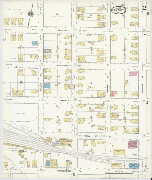 Sanborn Fire Insurance Map from Pen Argyl, Northampton County, Pennsylvania (1912), Sheet #0002 - Historic Sanborn Fire Insurance Map Print, vintage old map wall art, antique decor, genealogy gift, Pennsylvania Pennsylvania map