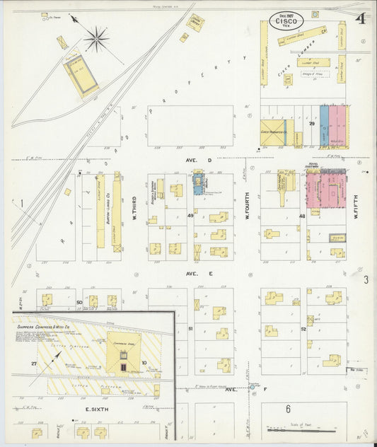 Sanborn Fire Insurance Map from Cisco, Eastland County, Texas (1907), Sheet #0004 - Historic Sanborn Fire Insurance Map Print, vintage old map wall art, antique decor, genealogy gift, Texas Texas map