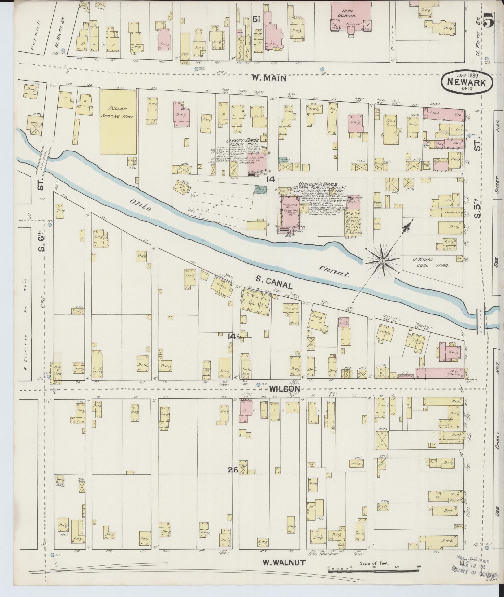 Sanborn Fire Insurance Map from Newark, Licking County, Ohio (1889), Sheet #0005 - Historic Sanborn Fire Insurance Map Print, vintage old map wall art, antique decor, genealogy gift, Ohio Ohio map