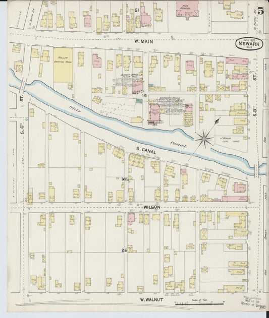 Sanborn Fire Insurance Map from Newark, Licking County, Ohio (1889), Sheet #0005 - Historic Sanborn Fire Insurance Map Print, vintage old map wall art, antique decor, genealogy gift, Ohio Ohio map