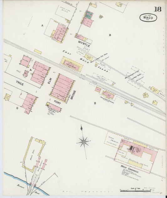 Sanborn Fire Insurance Map from Waco, McLennan County, Texas (1889), Sheet #0018 - Historic Sanborn Fire Insurance Map Print, vintage old map wall art, antique decor, genealogy gift, Texas Texas map