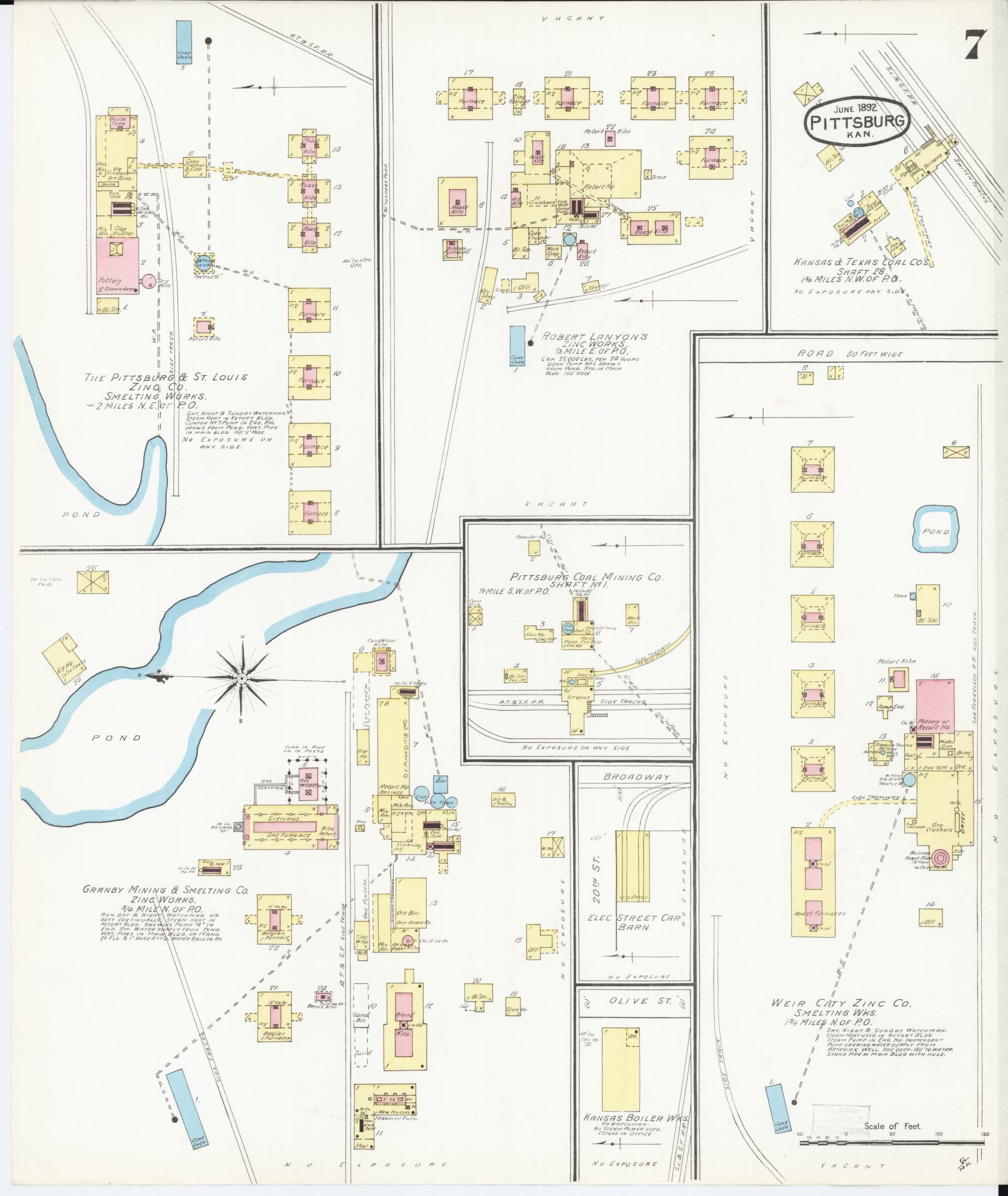 Sanborn Fire Insurance Map from Pittsburg, Crawford County, Kansas (1892), Sheet #0007 - Historic Sanborn Fire Insurance Map Print, vintage old map wall art, antique decor, genealogy gift, Kansas Kansas map