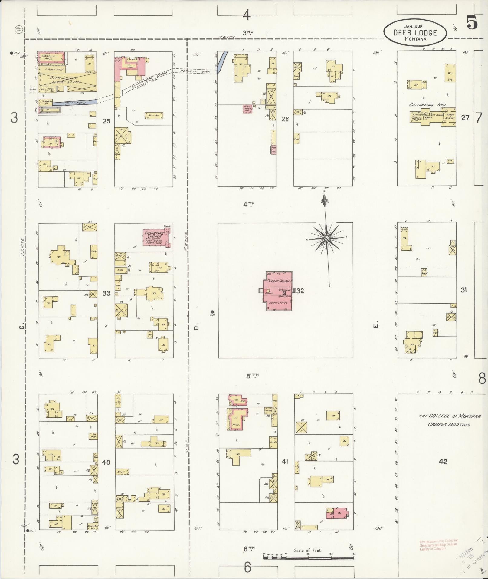 Sanborn Fire Insurance Map from Deer Lodge, Powell County, Montana (1908), Sheet #0005 - Historic Sanborn Fire Insurance Map Print, vintage old map wall art, antique decor, genealogy gift, Montana Montana map