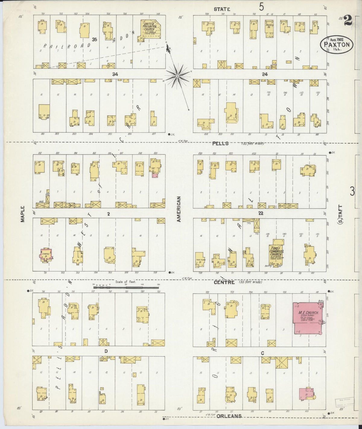 Sanborn Fire Insurance Map from Paxton, Ford County, Illinois (1902), Sheet #0002 - Historic Sanborn Fire Insurance Map Print, vintage old map wall art, antique decor, genealogy gift, Illinois Illinois map