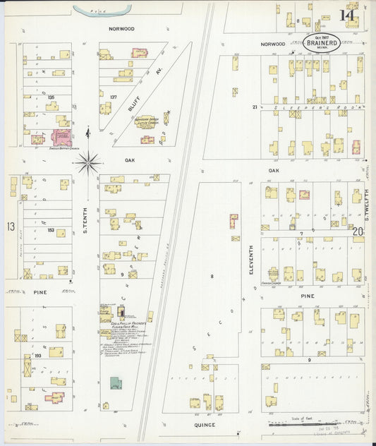 Sanborn Fire Insurance Map from Brainerd, Crow Wing County, Minnesota (1907), Sheet #0014 - Historic Sanborn Fire Insurance Map Print, vintage old map wall art, antique decor, genealogy gift, Minnesota Minnesota map