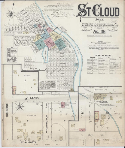 Sanborn Fire Insurance Map from Saint Cloud, Stearns, Benton, and Sherburne Counties, Minnesota (1884), Sheet #0001 - Complete Map Set gallery image, historic Sanborn map, vintage wall art, Minnesota Minnesota
