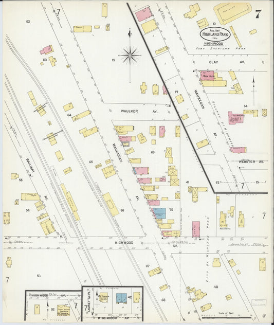 Sanborn Fire Insurance Map from Highland Park, Lake County, Illinois (1907), Sheet #0007 - Historic Sanborn Fire Insurance Map Print, vintage old map wall art, antique decor, genealogy gift, Illinois Illinois map