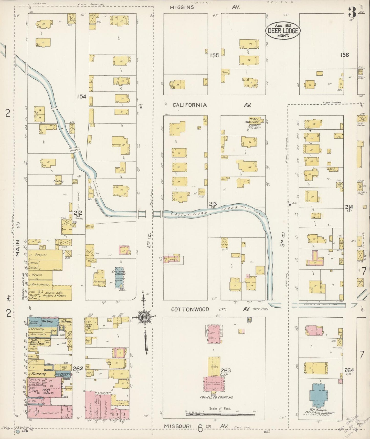 Sanborn Fire Insurance Map from Deer Lodge, Powell County, Montana (1912), Sheet #0003 - Historic Sanborn Fire Insurance Map Print, vintage old map wall art, antique decor, genealogy gift, Montana Montana map