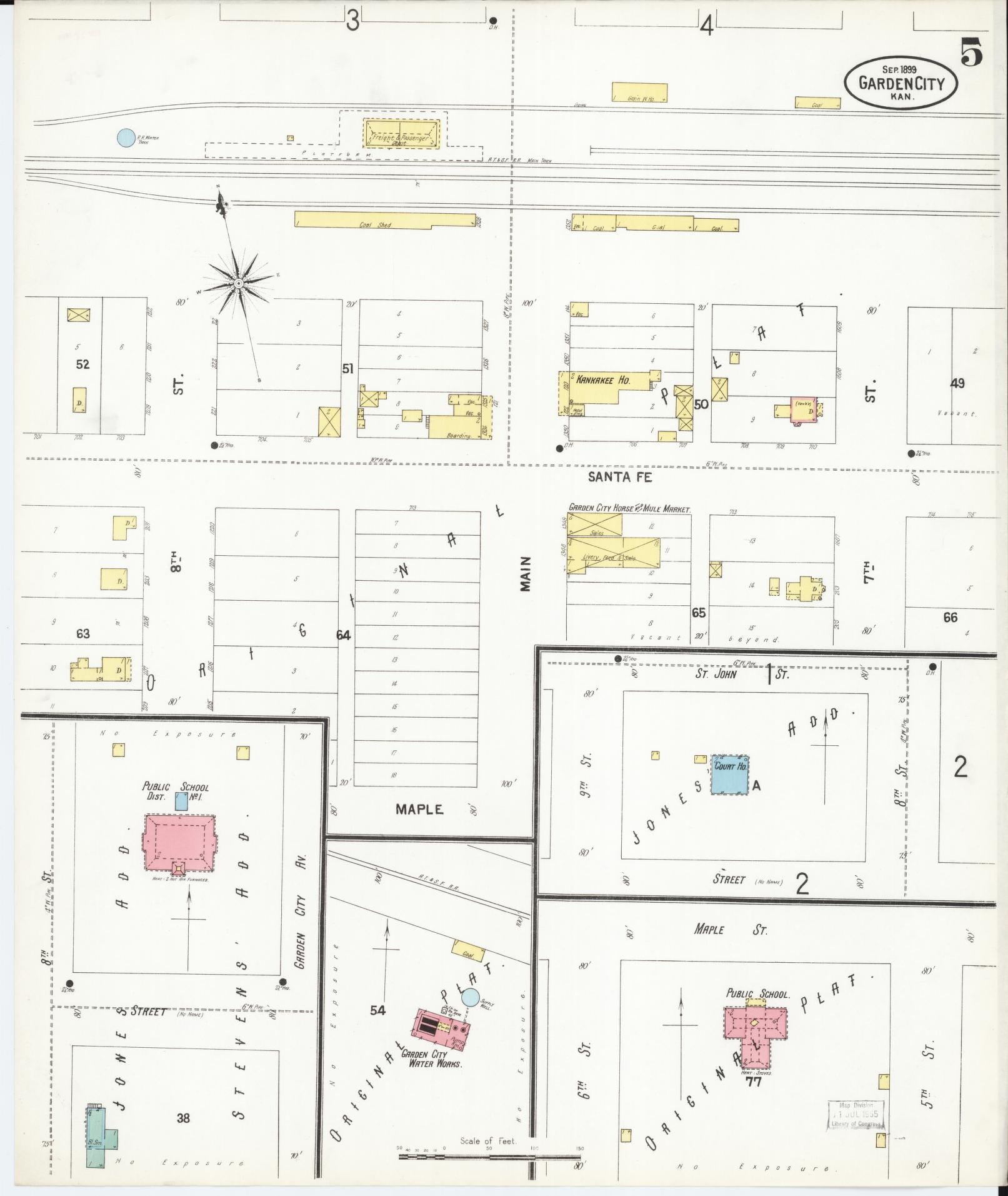 Sanborn Fire Insurance Map from Garden City, Finney County, Kansas (1899), Sheet #0005 - Complete Map Set gallery image, historic Sanborn map, vintage wall art, Kansas Kansas