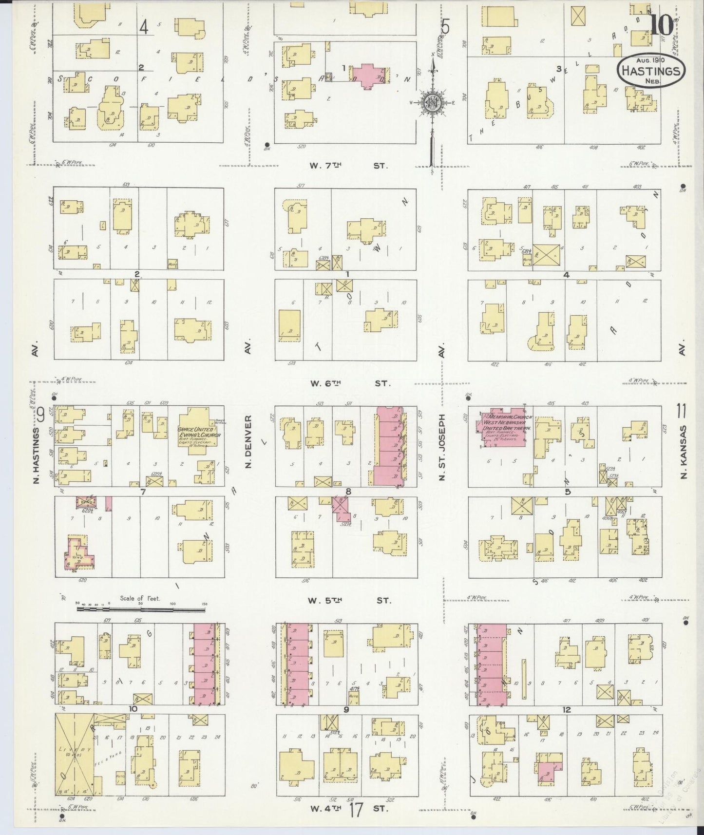 Sanborn Fire Insurance Map from Hastings, Adams County, Nebraska (1910), Sheet #0010 - Complete Map Set gallery image, historic Sanborn map, vintage wall art, Nebraska Nebraska