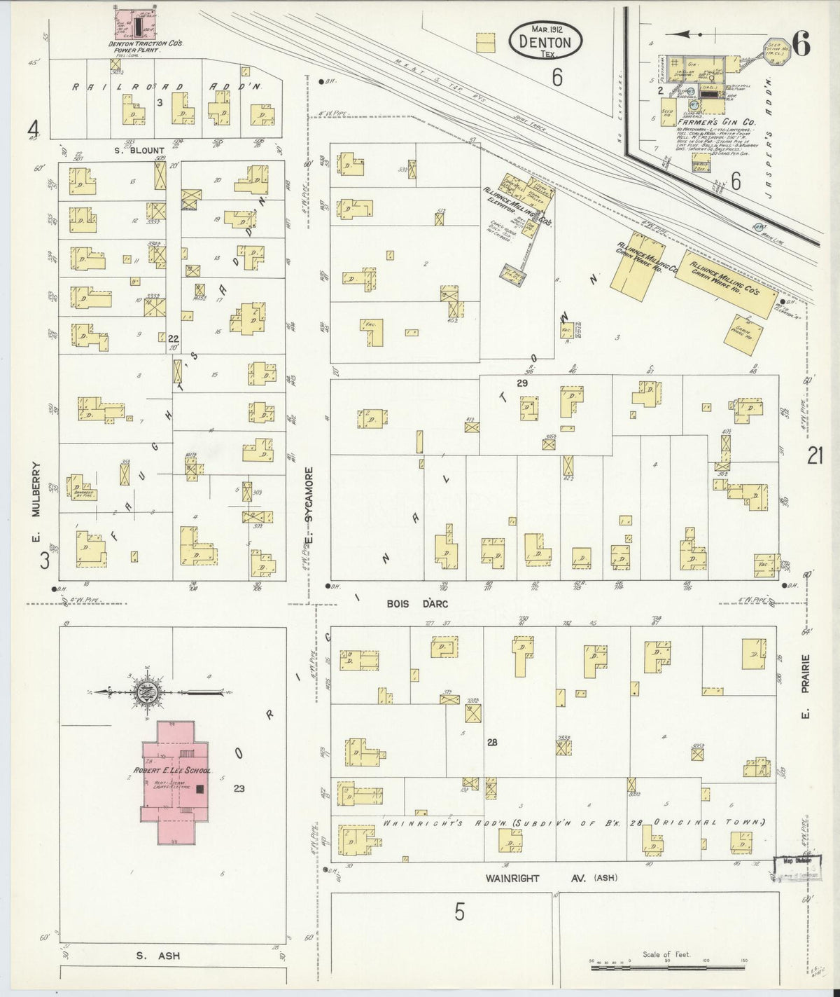 Sanborn Fire Insurance Map from Denton, Denton County, Texas (1912), Sheet #0006 - Complete Map Set gallery image, historic Sanborn map, vintage wall art, Texas Texas