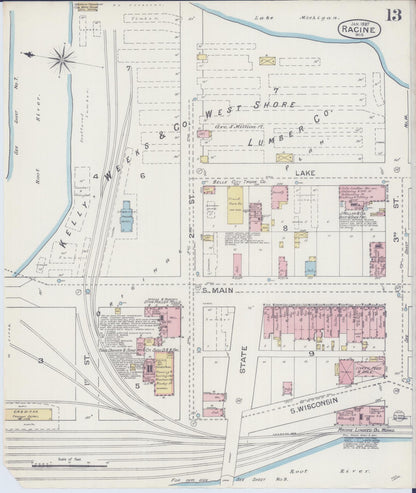 Sanborn Fire Insurance Map from Racine, Racine County, Wisconsin (1887), Sheet #0013 - Complete Map Set gallery image, historic Sanborn map, vintage wall art, Wisconsin Wisconsin
