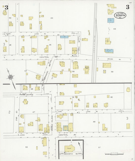 Prince Georges, Maryland - 1930 - Sanborn Fire Insurance Map, Sheet #0003 - Historic Sanborn Fire Insurance Map Print, Prince Georges Maryland 1930 0003 vintage old map wall art
