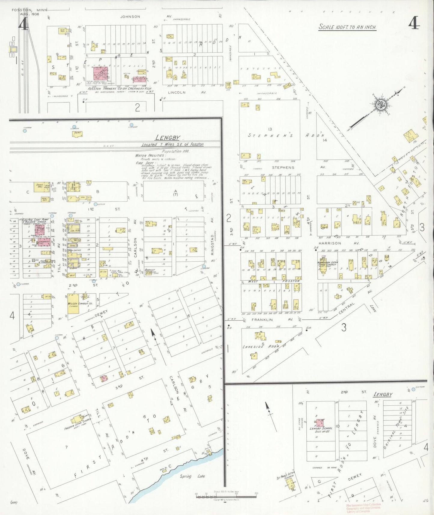 Sanborn Fire Insurance Map from Fosston, Polk County, Minnesota (1936), Sheet #0004 - Historic Sanborn Fire Insurance Map Print, vintage old map wall art, antique decor, genealogy gift, Minnesota Minnesota map