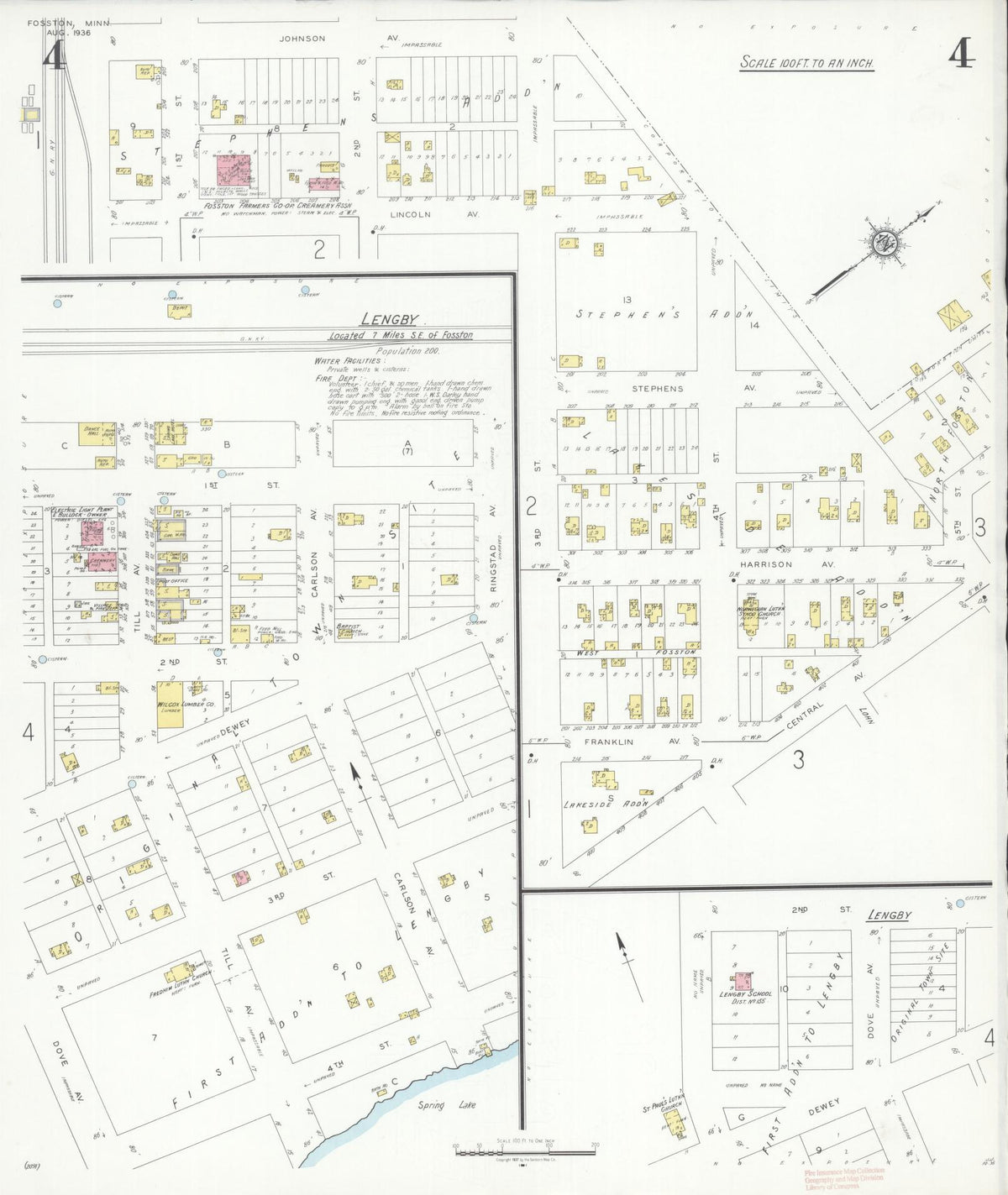 Sanborn Fire Insurance Map from Fosston, Polk County, Minnesota (1936), Sheet #0004 - Historic Sanborn Fire Insurance Map Print, vintage old map wall art, antique decor, genealogy gift, Minnesota Minnesota map
