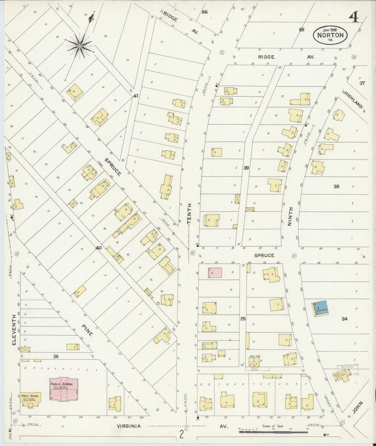 Sanborn Fire Insurance Map from Norton, Independent Cities, Virginia (1908), Sheet #0004 - Complete Map Set gallery image, historic Sanborn map, vintage wall art, Virginia Virginia