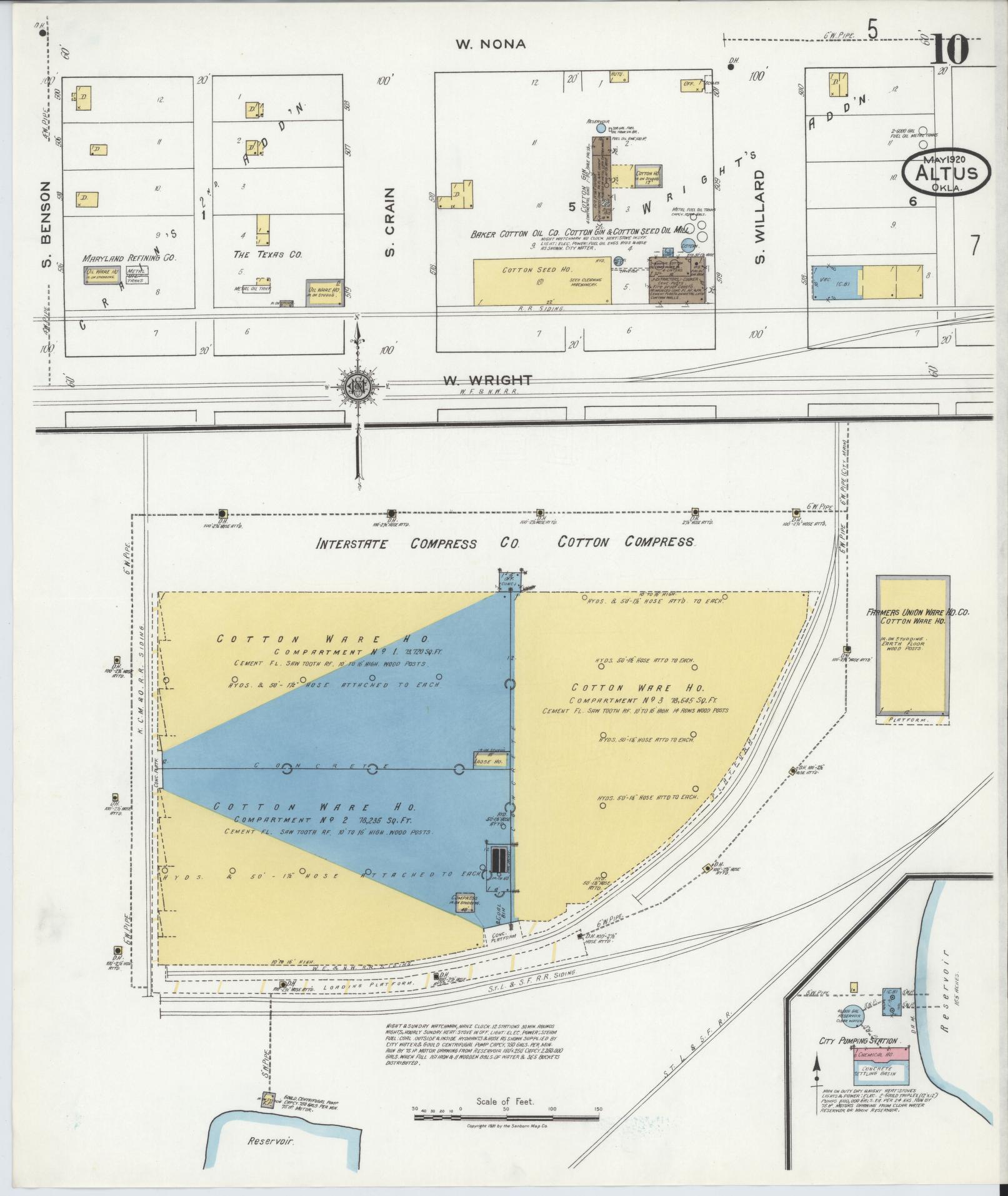 Sanborn Fire Insurance Map from Altus, Jackson County, Oklahoma (1920), Sheet #0010 - Complete Map Set gallery image, historic Sanborn map, vintage wall art, Oklahoma Oklahoma