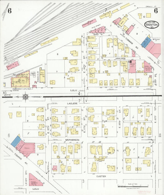 Sanborn Fire Insurance Map from Trenton, Grundy County, Missouri (1924), Sheet #0006 - Historic Sanborn Fire Insurance Map Print, vintage old map wall art, antique decor, genealogy gift, Missouri Missouri map