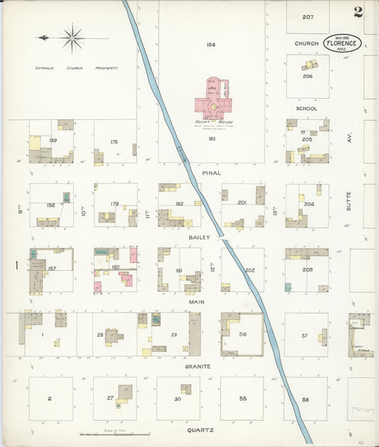 Sanborn Fire Insurance Map from Florence, Pinal County, Arizona (1898), Sheet #0002 - Historic Sanborn Fire Insurance Map Print, vintage old map wall art, antique decor, genealogy gift, Arizona Arizona map
