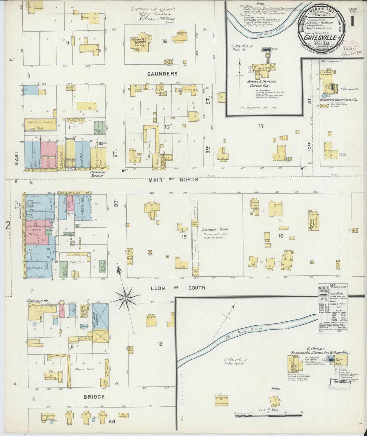 Sanborn Fire Insurance Map from Gatesville, Coryell County, Texas (1896), Sheet #0001 - Historic Sanborn Fire Insurance Map Print, vintage old map wall art, antique decor, genealogy gift, Texas Texas map