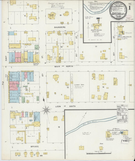 Sanborn Fire Insurance Map from Gatesville, Coryell County, Texas (1896), Sheet #0001 - Historic Sanborn Fire Insurance Map Print, vintage old map wall art, antique decor, genealogy gift, Texas Texas map