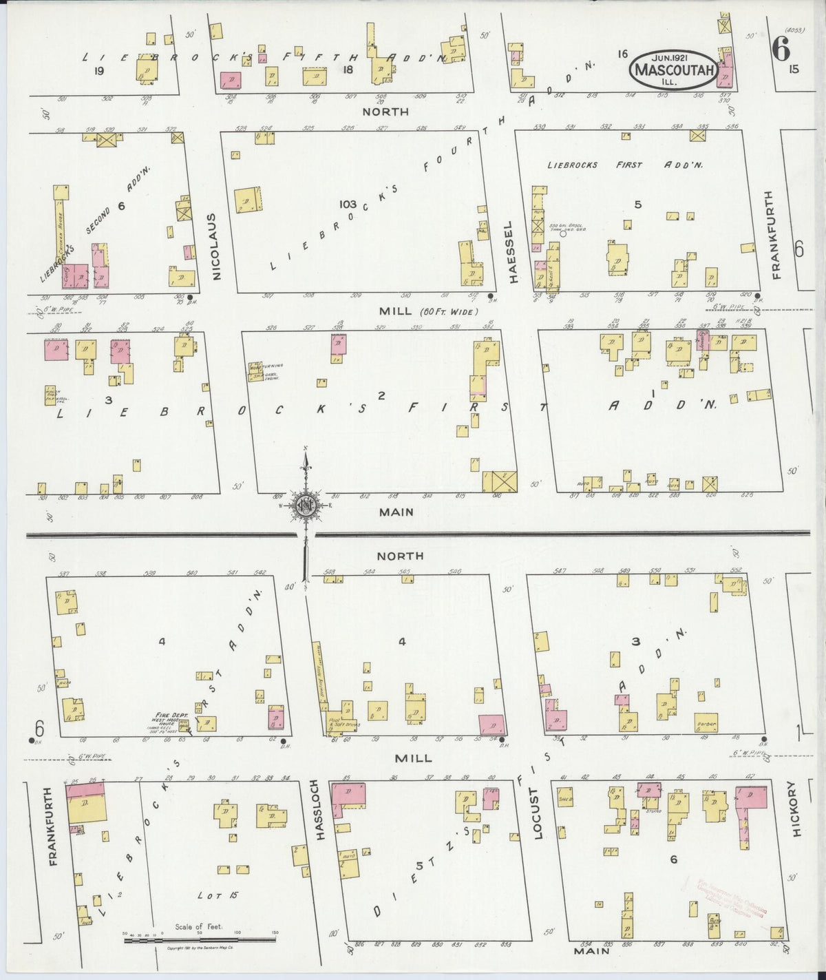 Sanborn Fire Insurance Map from Mascoutah, Saint Clair County, Illinois (1921), Sheet #0006 - Historic Sanborn Fire Insurance Map Print, vintage old map wall art, antique decor, genealogy gift, Illinois Illinois map