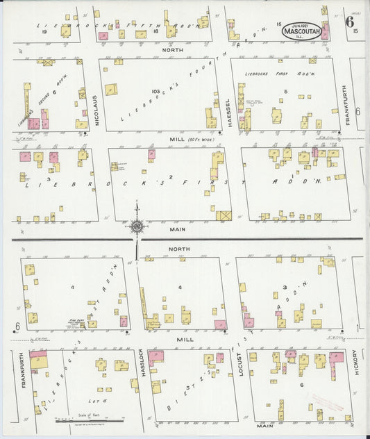 Sanborn Fire Insurance Map from Mascoutah, Saint Clair County, Illinois (1921), Sheet #0006 - Historic Sanborn Fire Insurance Map Print, vintage old map wall art, antique decor, genealogy gift, Illinois Illinois map