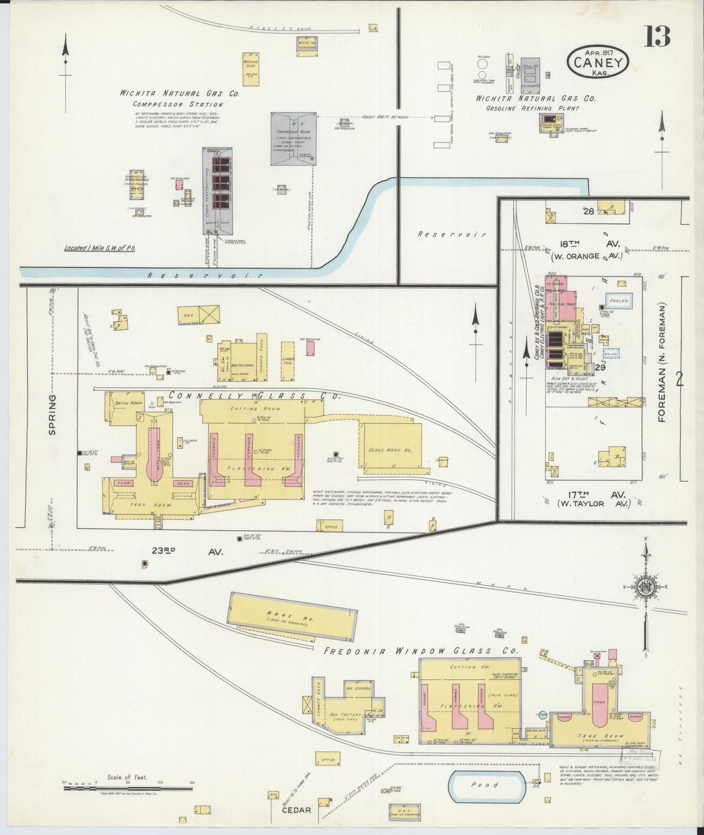 Sanborn Fire Insurance Map from Caney, Montgomery County, Kansas (1917), Sheet #0013 - Historic Sanborn Fire Insurance Map Print, vintage old map wall art, antique decor, genealogy gift, Kansas Kansas map
