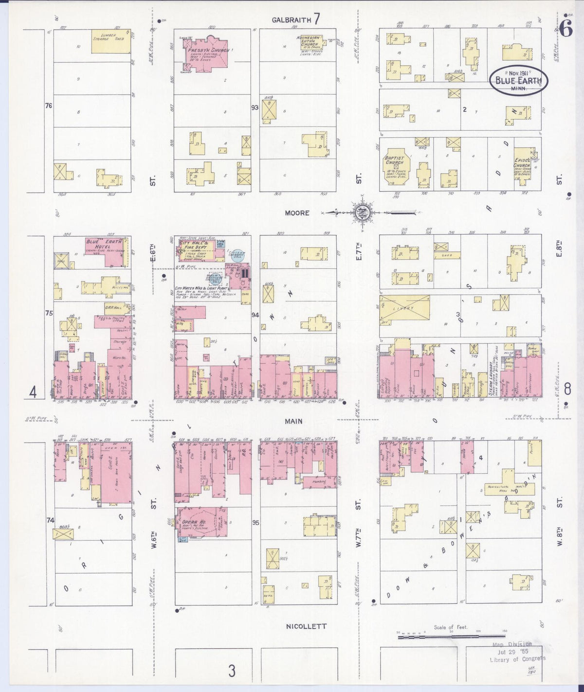 Sanborn Fire Insurance Map from Blue Earth, Faribault County, Minnesota (1911), Sheet #0006 - Complete Map Set gallery image, historic Sanborn map, vintage wall art, Minnesota Minnesota