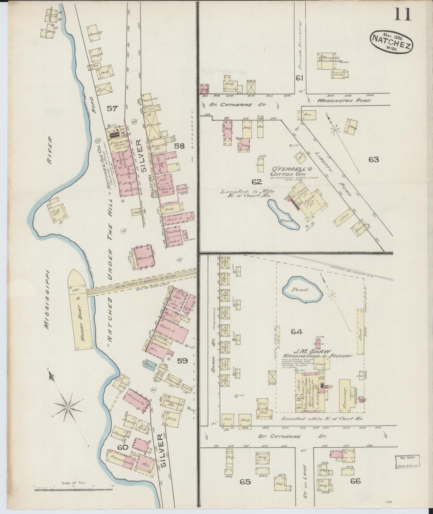 Sanborn Fire Insurance Map from Natchez, Adams County, Mississippi (1886), Sheet #0011 - Complete Map Set gallery image, historic Sanborn map, vintage wall art, Mississippi Mississippi