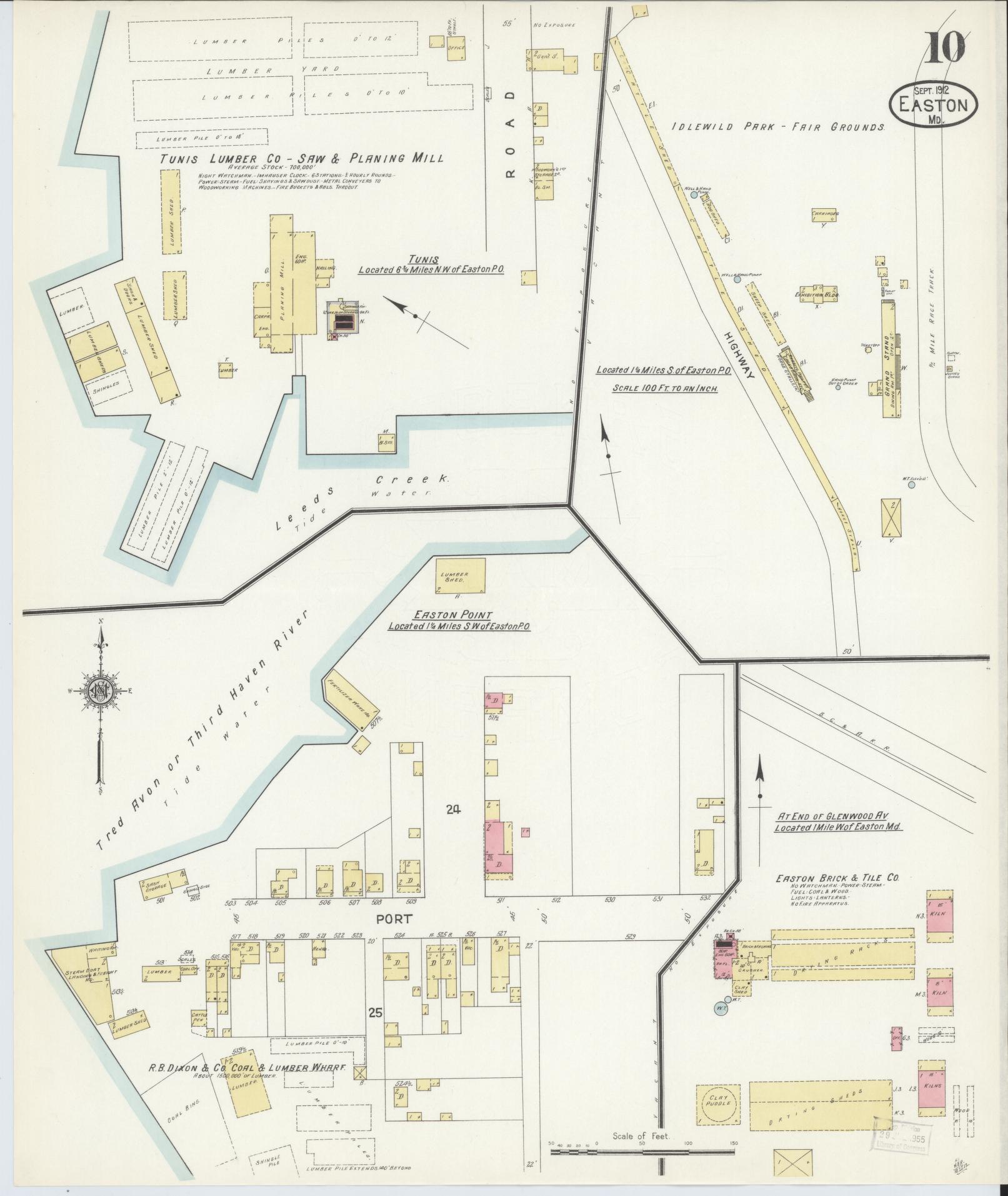 Sanborn Fire Insurance Map from Easton, Talbot County, Maryland (1912), Sheet #0010 - Historic Sanborn Fire Insurance Map Print, vintage old map wall art, antique decor, genealogy gift, Maryland Maryland map
