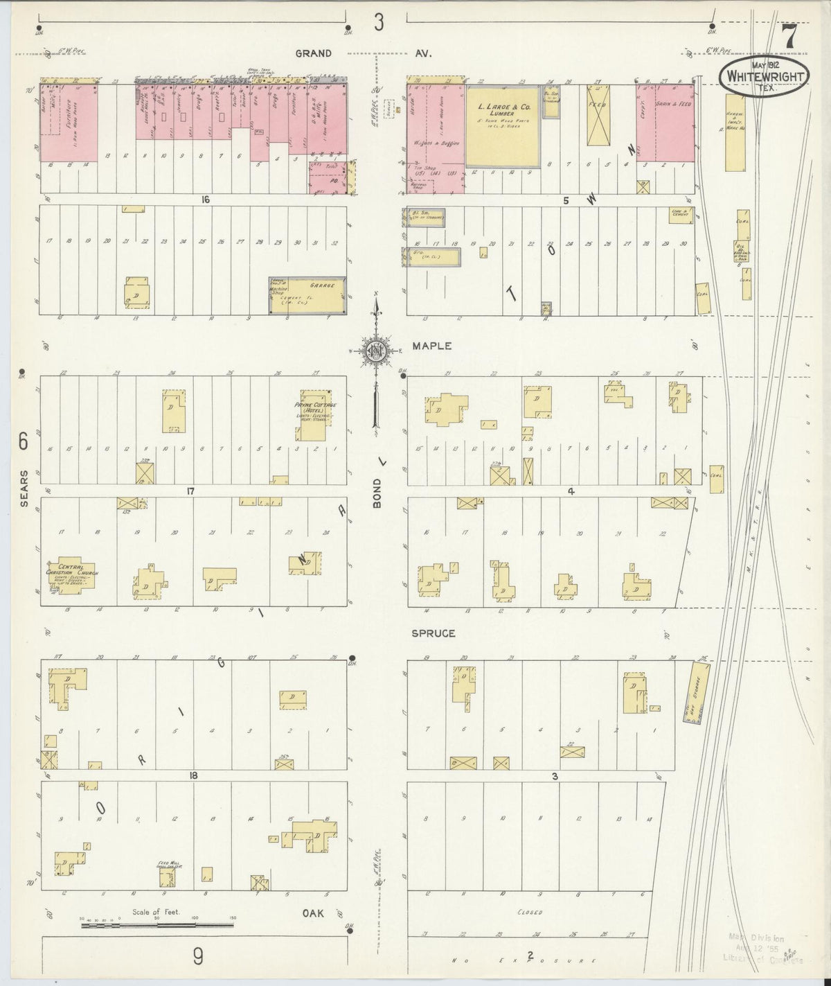 Sanborn Fire Insurance Map from Whitewright, Grayson County, Texas (1912), Sheet #0007 - Complete Map Set gallery image, historic Sanborn map, vintage wall art, Texas Texas