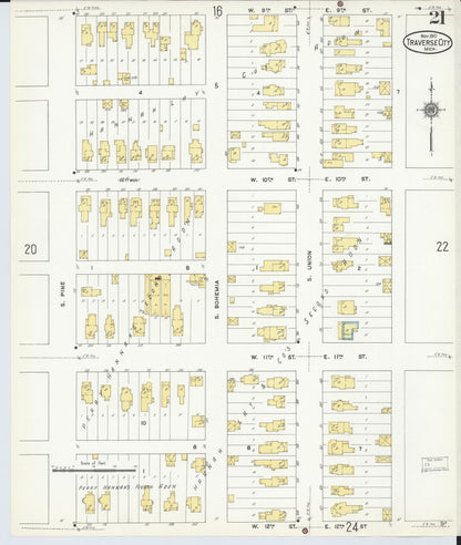Sanborn Fire Insurance Map from Traverse City, Grand Traverse County, Michigan (1910), Sheet #0021 - Complete Map Set gallery image, historic Sanborn map, vintage wall art, Michigan Michigan