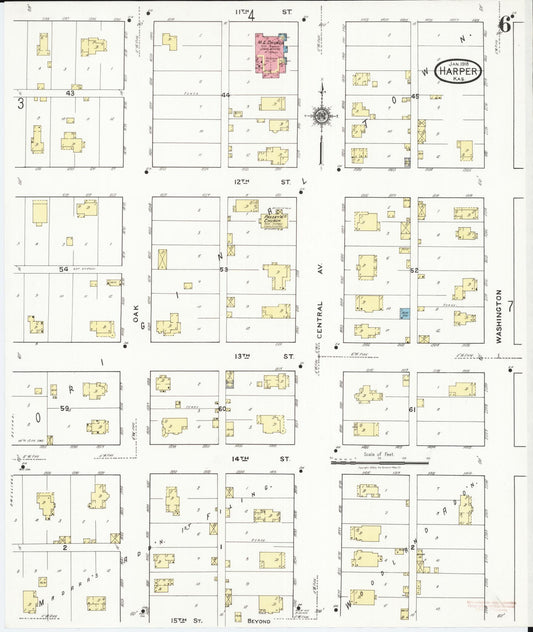 Sanborn Fire Insurance Map from Harper, Harper County, Kansas (1918), Sheet #0006 - Historic Sanborn Fire Insurance Map Print, vintage old map wall art, antique decor, genealogy gift, Kansas Kansas map