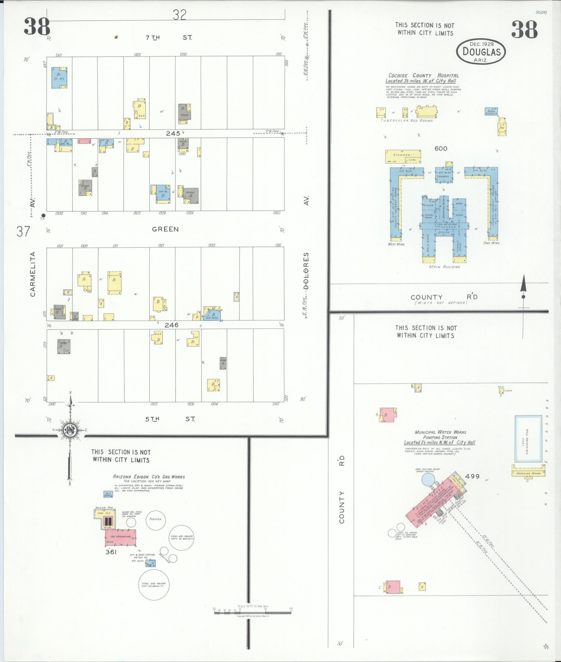 Sanborn Fire Insurance Map from Douglas, Cochise County, Arizona (1929), Sheet #0038 - Complete Map Set gallery image, historic Sanborn map, vintage wall art, Arizona Arizona