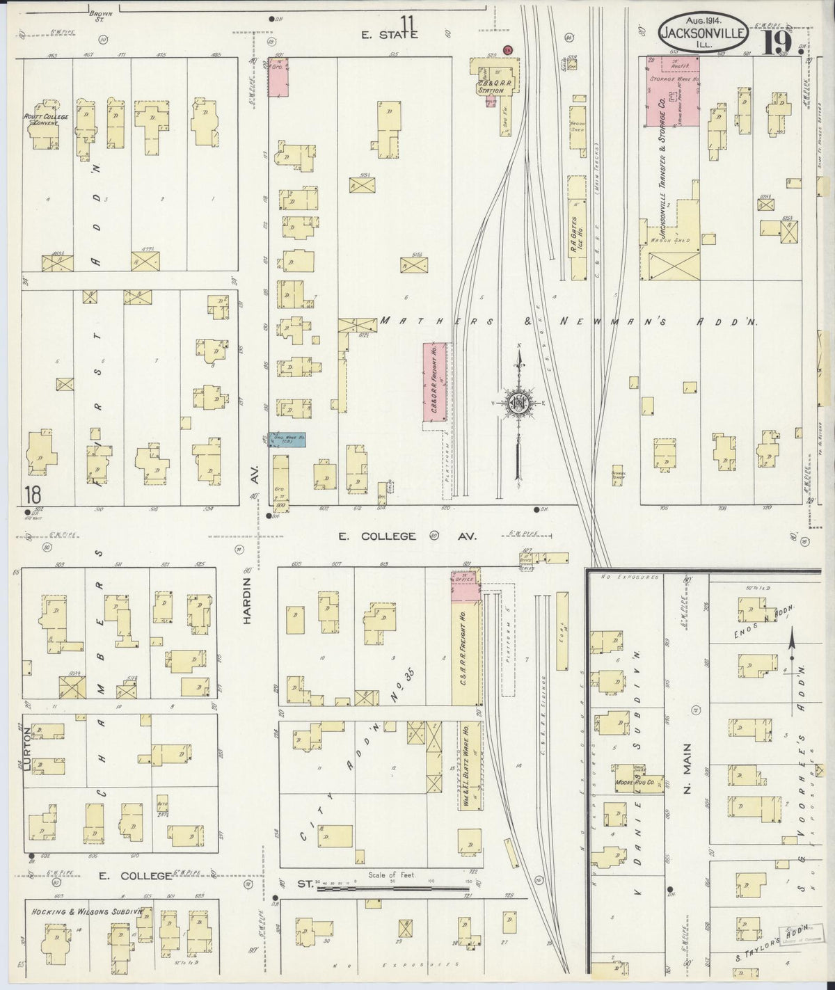 Sanborn Fire Insurance Map from Jacksonville, Morgan County, Illinois (1914), Sheet #0019 - Complete Map Set gallery image, historic Sanborn map, vintage wall art, Illinois Illinois