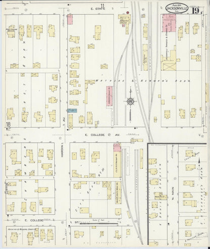 Sanborn Fire Insurance Map from Jacksonville, Morgan County, Illinois (1914), Sheet #0019 - Complete Map Set gallery image, historic Sanborn map, vintage wall art, Illinois Illinois
