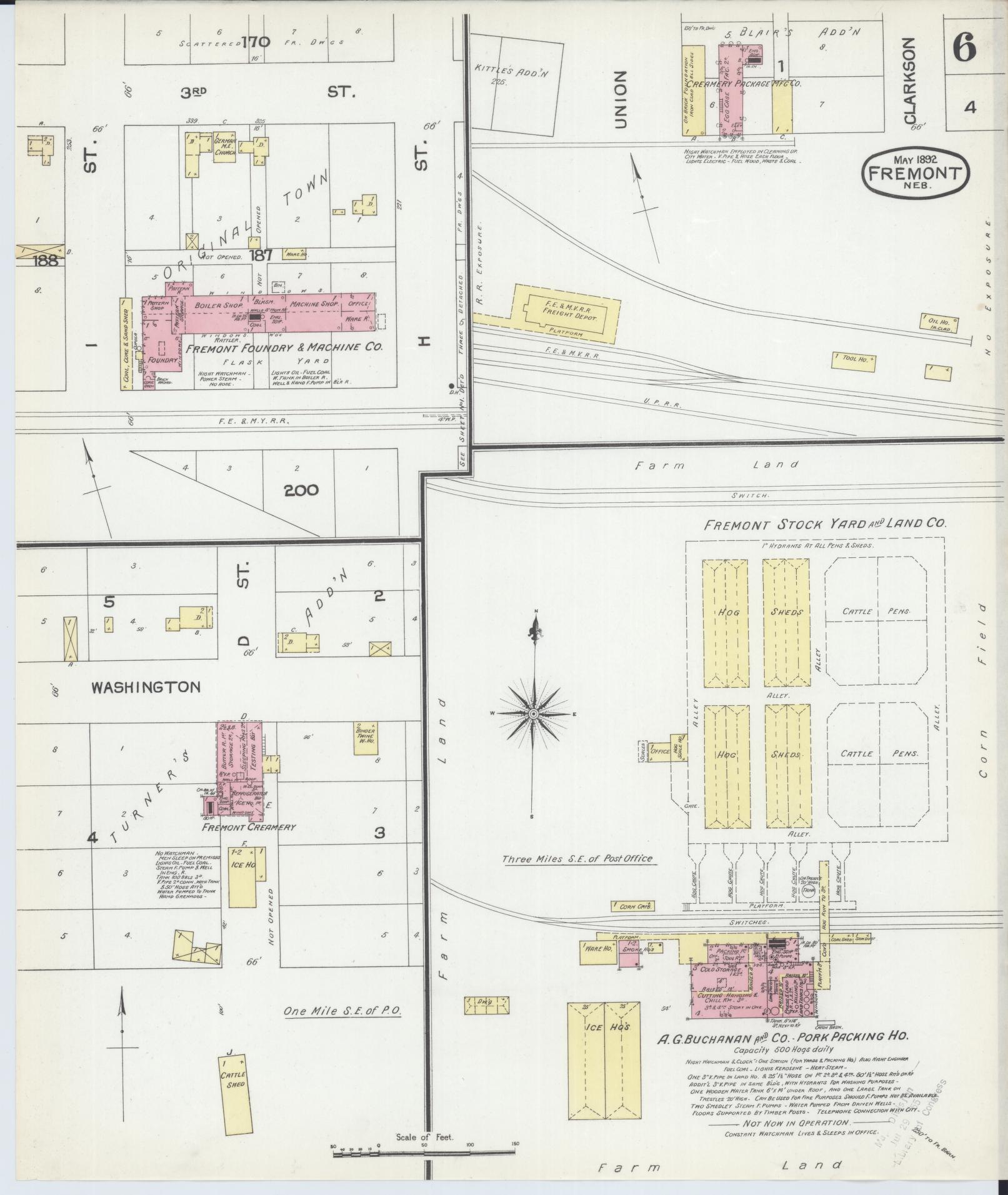 Sanborn Fire Insurance Map from Fremont, Dodge County, Nebraska (1892), Sheet #0006 - Complete Map Set gallery image, historic Sanborn map, vintage wall art, Nebraska Nebraska
