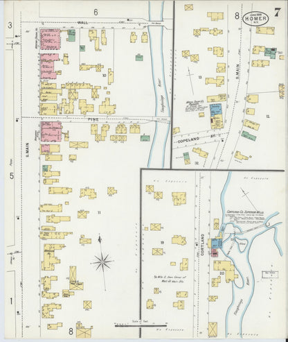 Sanborn Fire Insurance Map from Homer, Cortland County, New York (1898), Sheet #0007 - Historic Sanborn Fire Insurance Map Print, vintage old map wall art, antique decor, genealogy gift, New York New York map