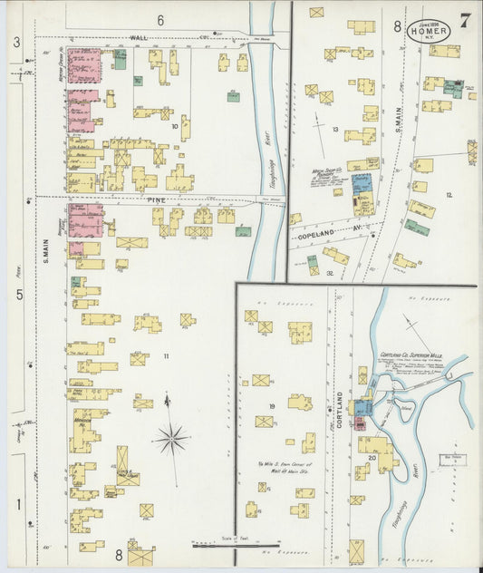 Sanborn Fire Insurance Map from Homer, Cortland County, New York (1898), Sheet #0007 - Historic Sanborn Fire Insurance Map Print, vintage old map wall art, antique decor, genealogy gift, New York New York map