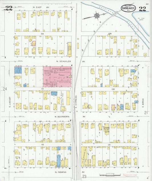 Sanborn Fire Insurance Map from Kankakee, Kankakee County, Illinois (1930), Sheet #0022 - Historic Sanborn Fire Insurance Map Print, vintage old map wall art, antique decor, genealogy gift, Illinois Illinois map