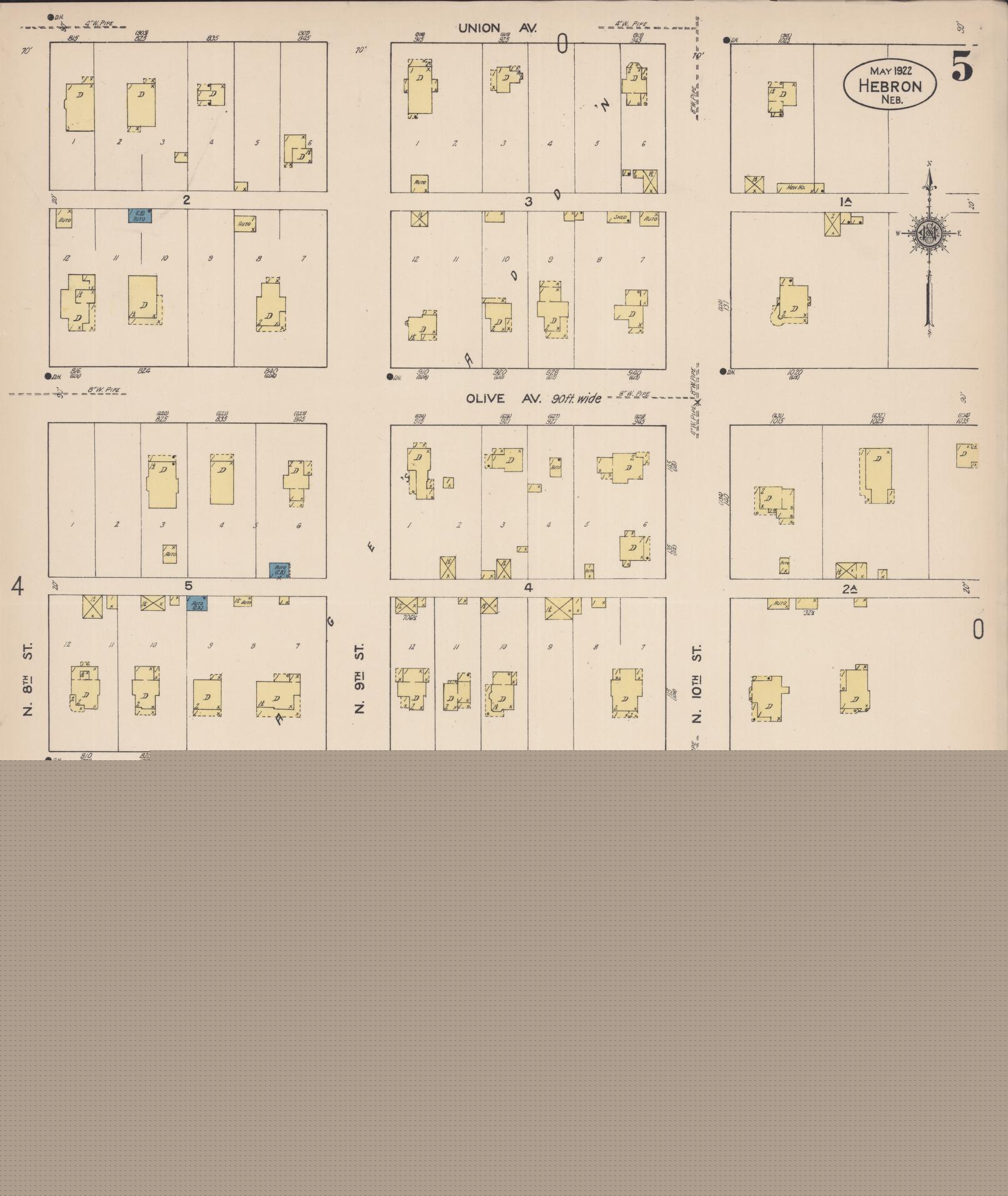 Sanborn Fire Insurance Map from Hebron, Thayer County, Nebraska (1922), Sheet #0005 - Historic Sanborn Fire Insurance Map Print, vintage old map wall art, antique decor, genealogy gift, Nebraska Nebraska map