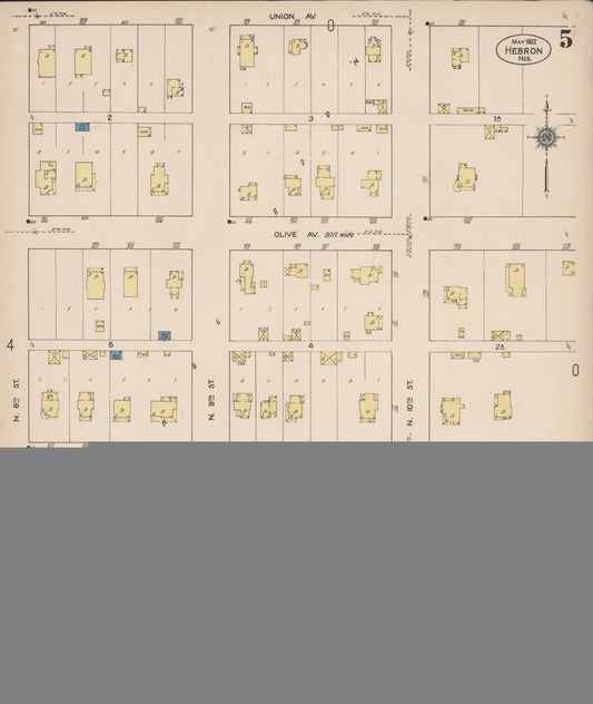 Sanborn Fire Insurance Map from Hebron, Thayer County, Nebraska (1922), Sheet #0005 - Historic Sanborn Fire Insurance Map Print, vintage old map wall art, antique decor, genealogy gift, Nebraska Nebraska map
